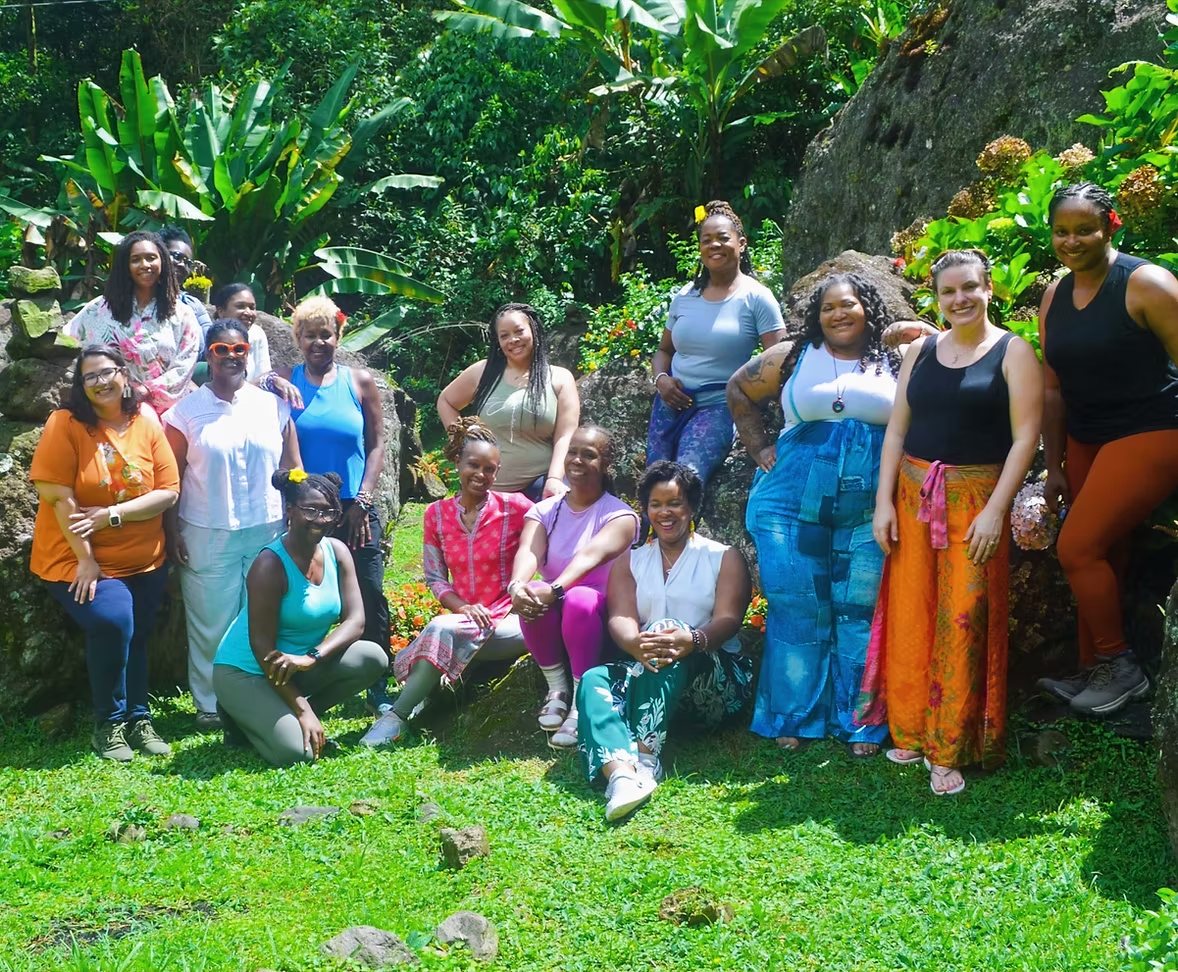 The retreat sisterhood together in the tropical garden